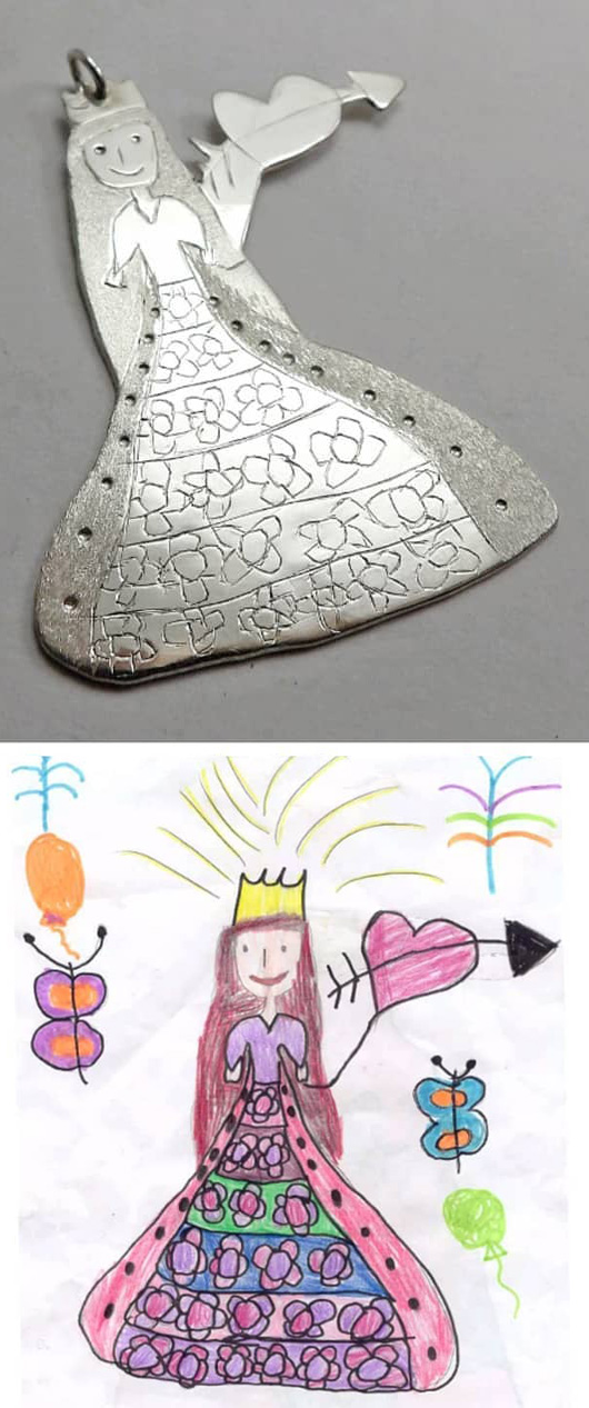 handmade silver jewellery based on children drawings