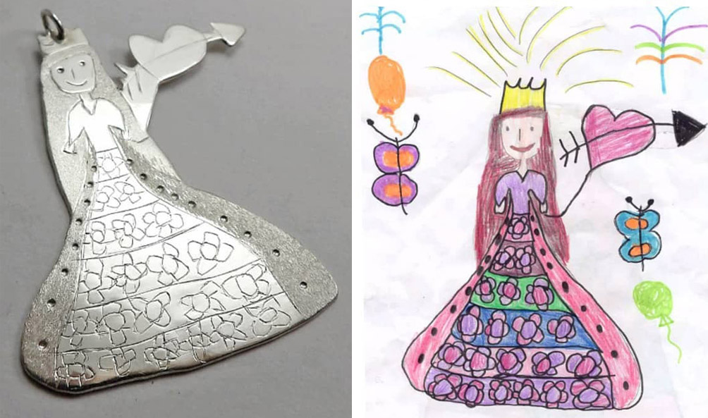handmade silver jewellery based on children drawings
